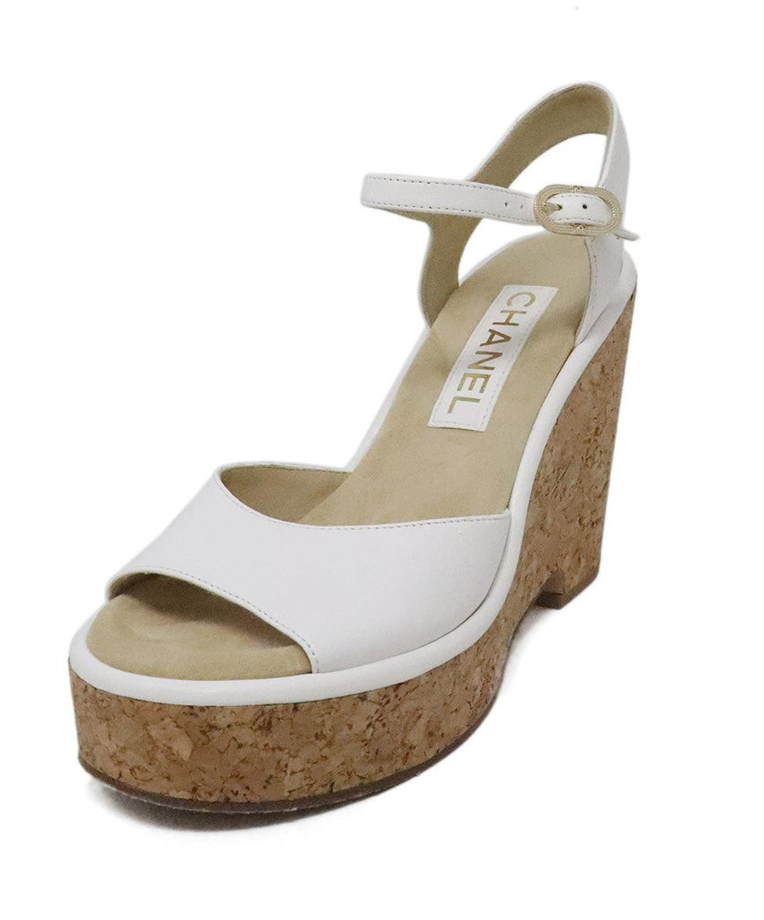 Chanel White Leather & Cork Wedges sz 6.5 - Michael's Consignment NYC
