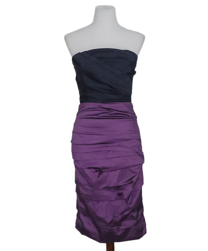 Dolce & Gabbana Navy & Purple Gathered Silk Dress sz 4 - Michael's Consignment NYC