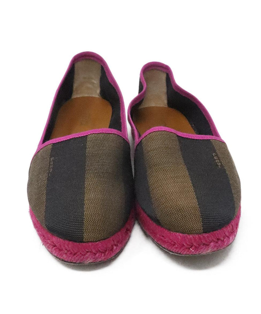 Fendi Brown Striped Shoes w/ Pink Trim sz 7 - Michael's Consignment NYC