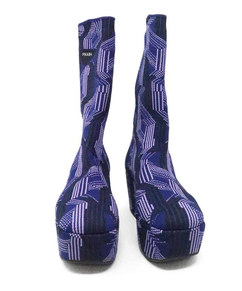 Prada Navy Blue & Lavender Print Boots sz 8 - Michael's Consignment NYC