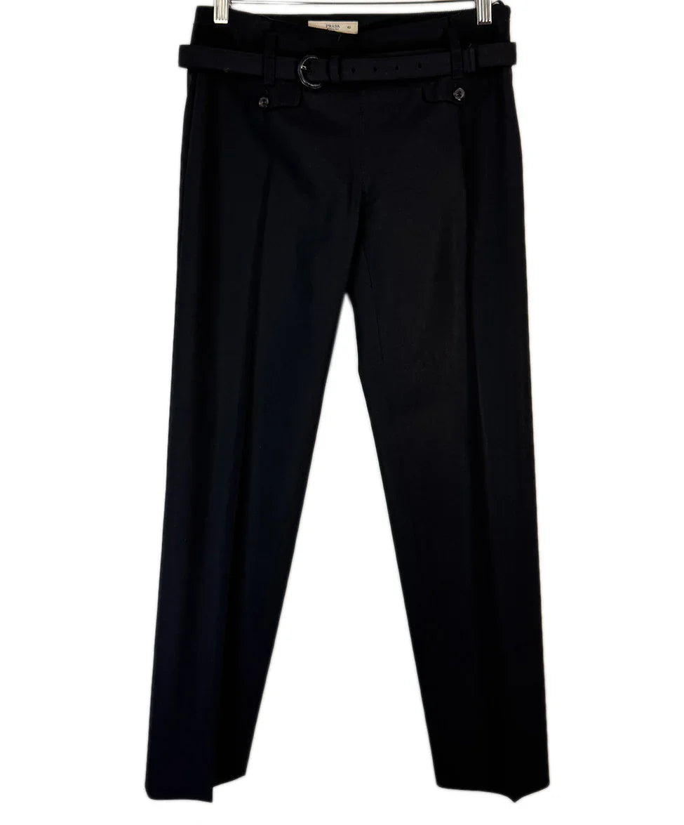 Prada Black Belted Wool Pants sz42 l Michael's Luxury Consignment