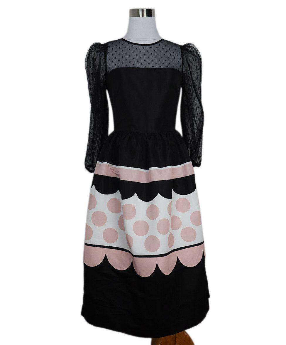 Red Valentino Black Pink & White Silk Dress w/ Lace Trim sz 2 Red Valentino Black Pink & White Silk Dress w/ Lace Trim sz 2