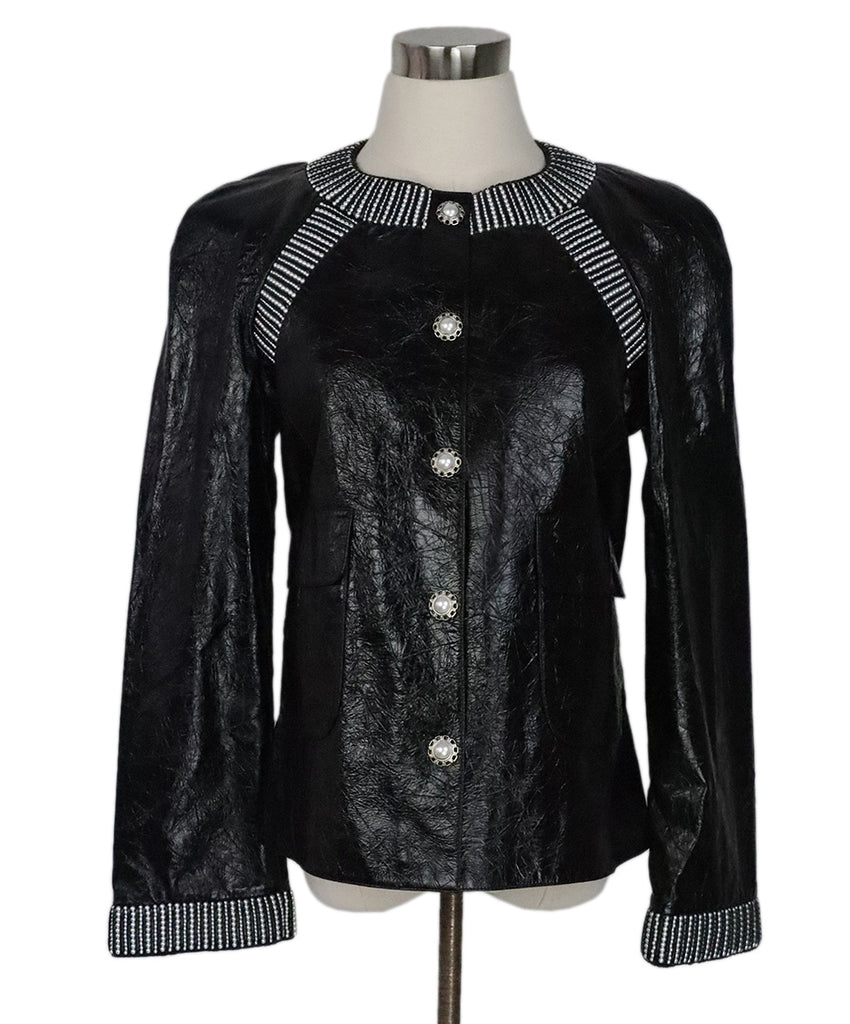 Chanel Black Crinkled Leather Jacket 
