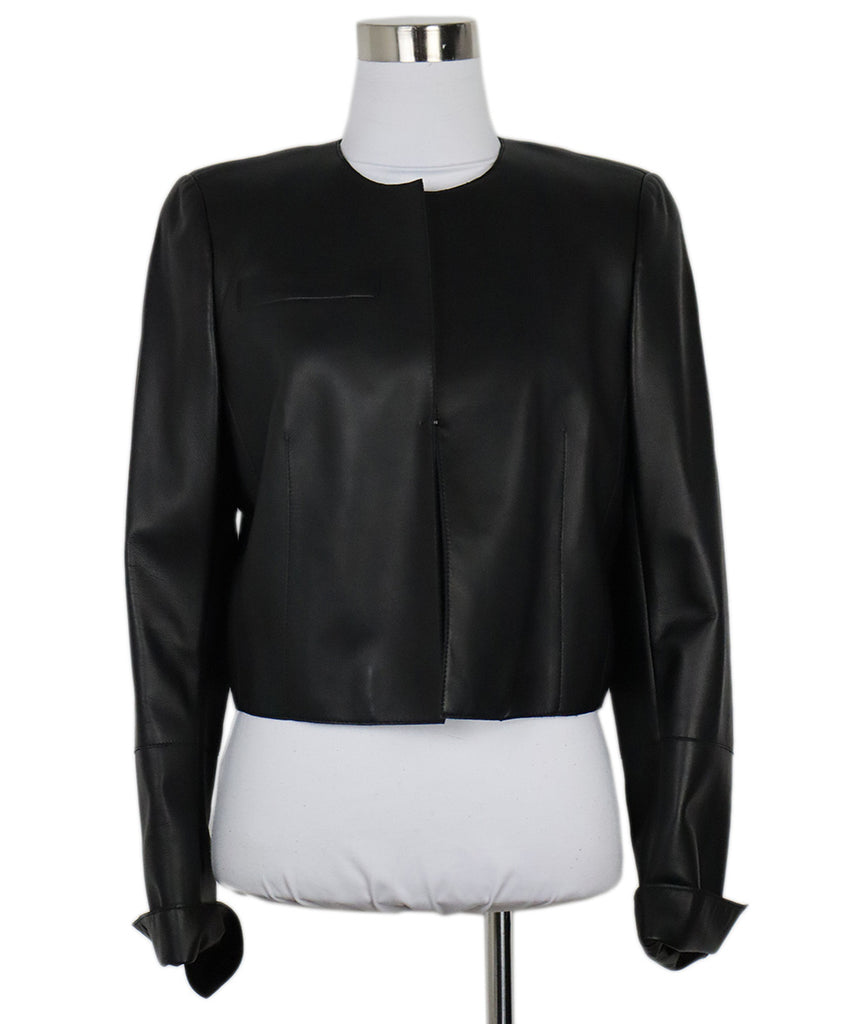 Akris Cropped Black Leather Jacket 