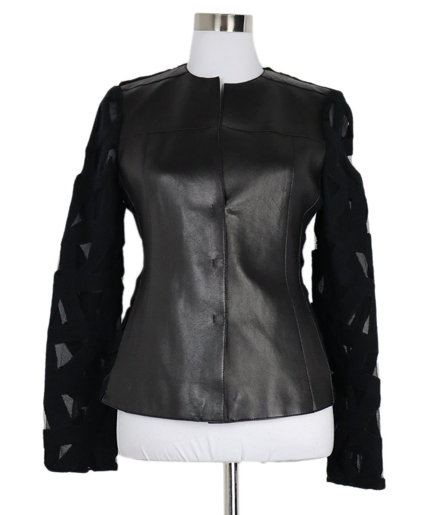 Akris Black Leather & Wool Sheer Detailed Jacket 