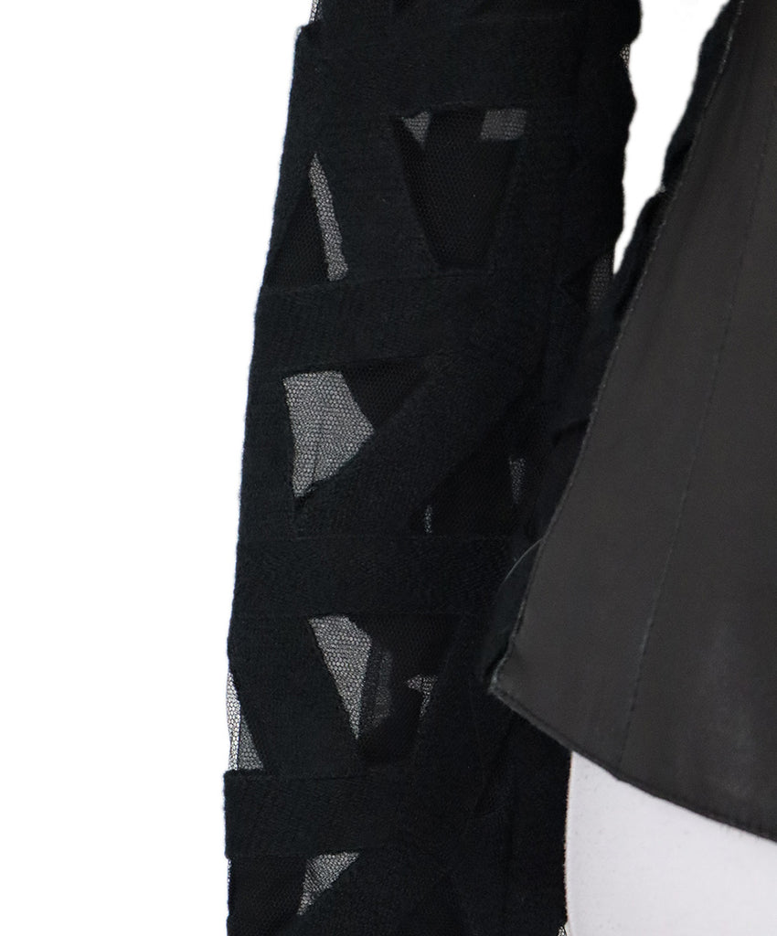 Akris Black Leather & Wool Sheer Detailed Jacket 4