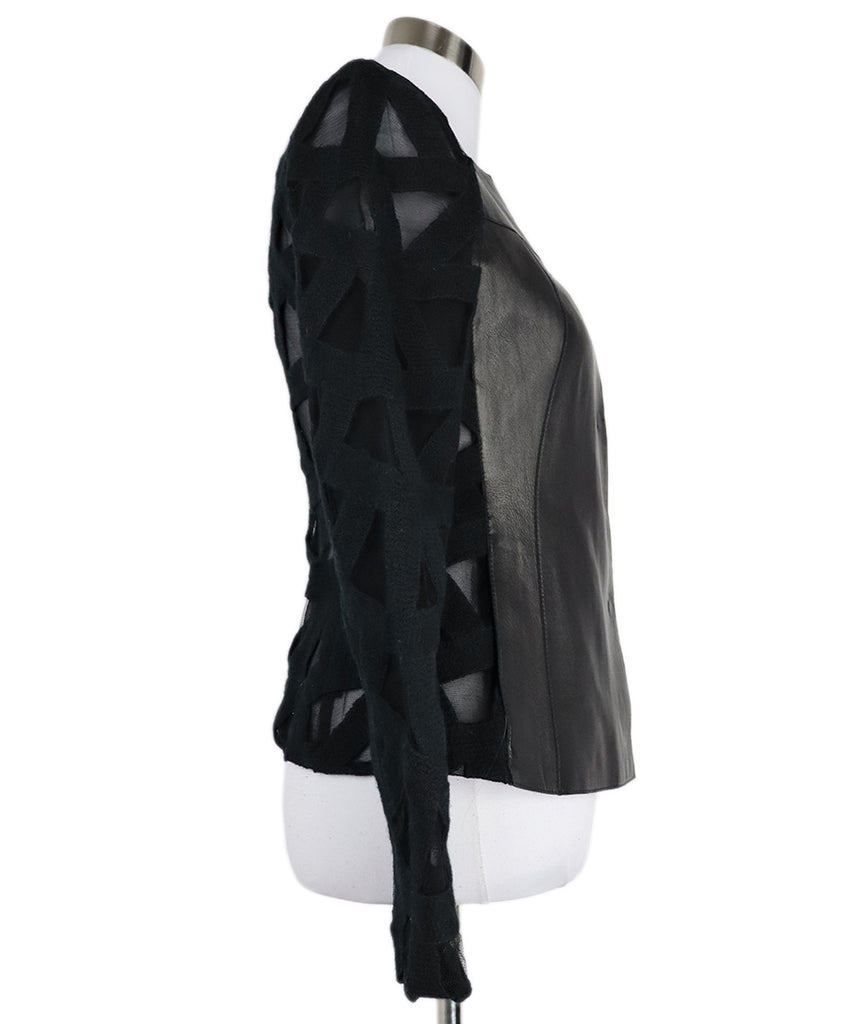 Akris Black Leather & Wool Sheer Detailed Jacket 1