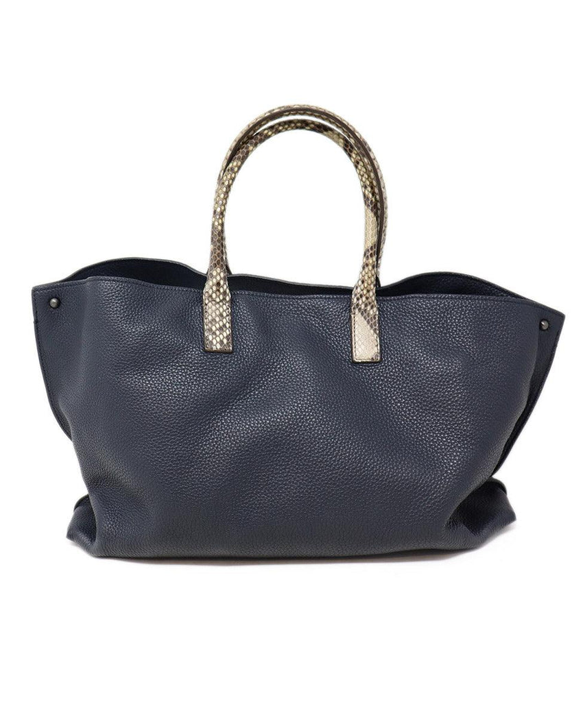 Akris Navy Leather & Taupe Snakeskin Trim Tote - Michael's Consignment NYC