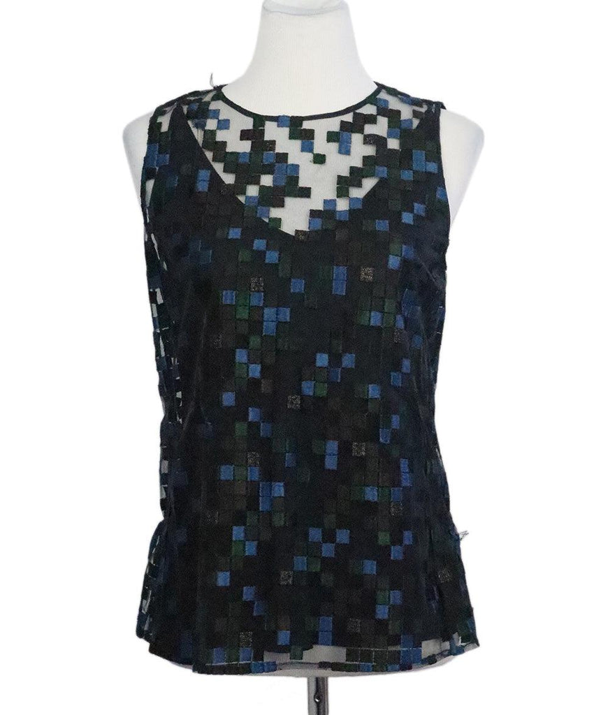 Akris Blue & Green Embroidered Tank Top 