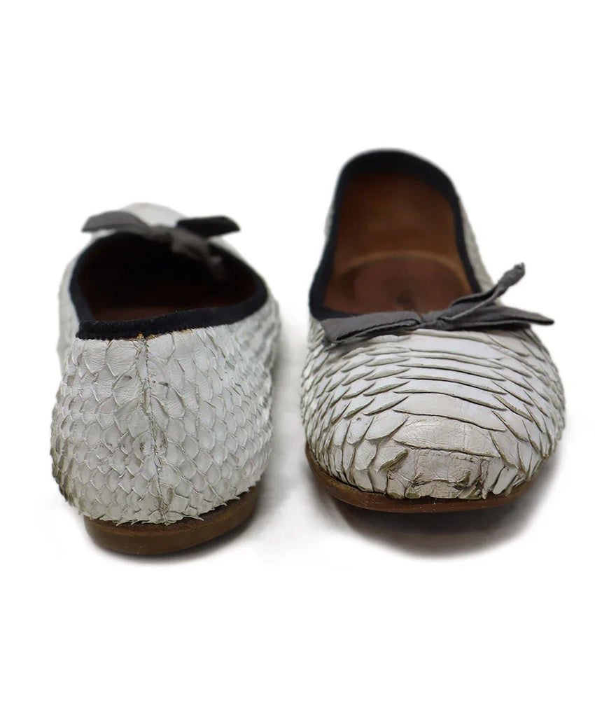 Alaia White Snake Skin Bow Trim Flats sz 7.5 - Michael's Consignment NYC