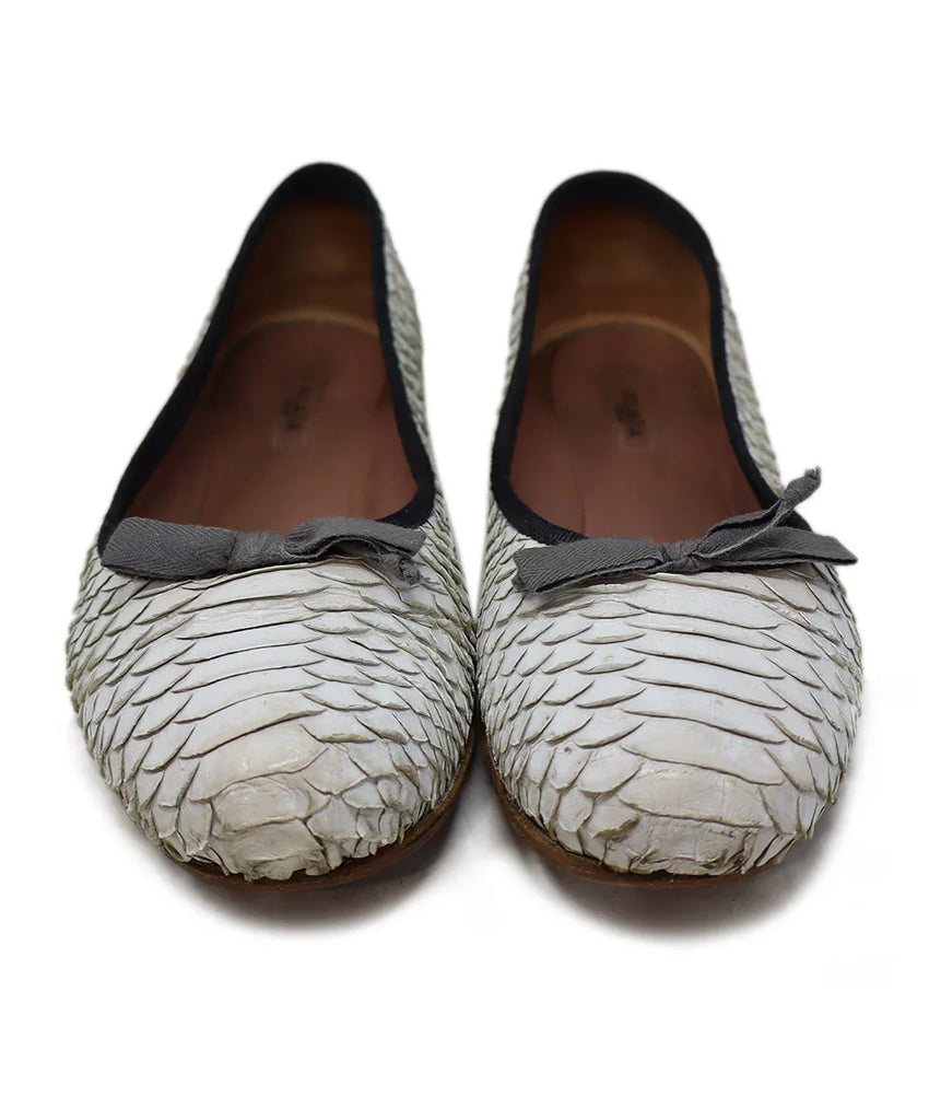 Alaia White Snake Skin Bow Trim Flats sz 7.5 - Michael's Consignment NYC