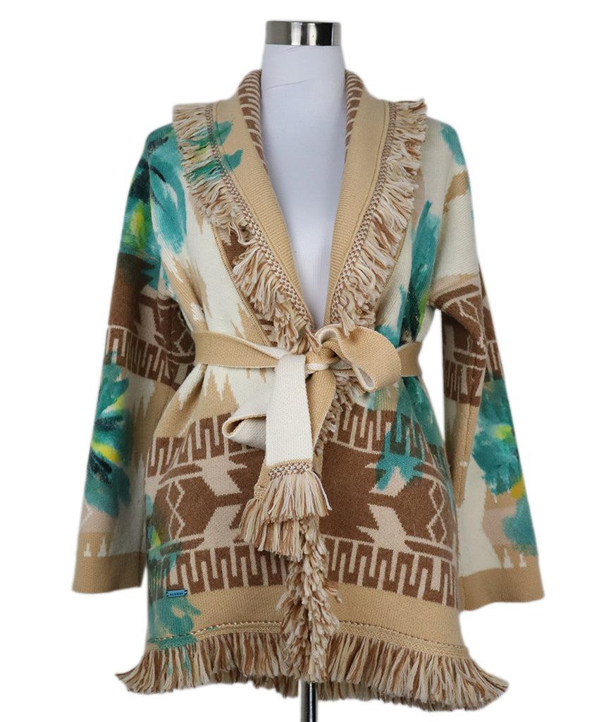 Alanui Tan Green & White Print Wool Cardigan 