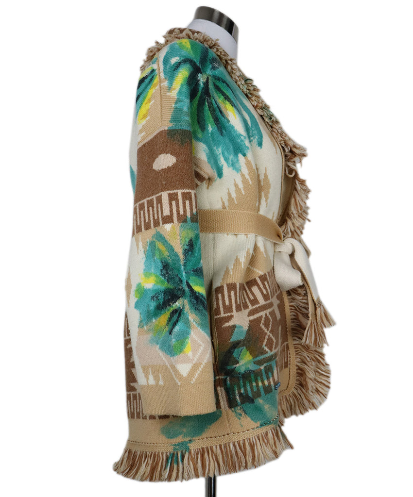 Alanui Tan Green & White Print Wool Cardigan 1