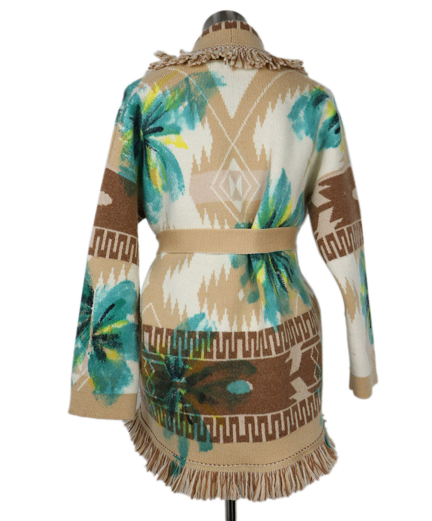 Alanui Tan Green & White Print Wool Cardigan 2