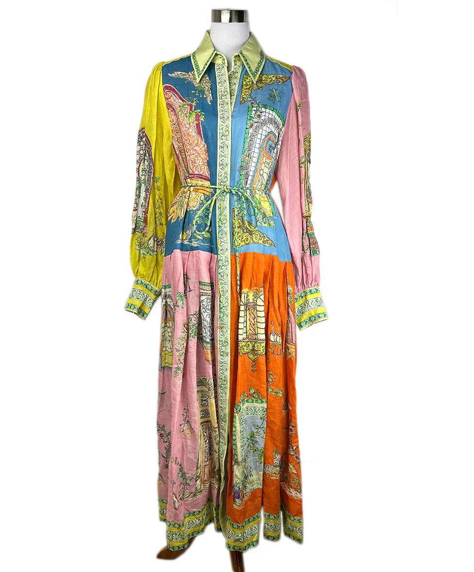 Alemais Yellow Orange Blue Pink Linen Longsleeve Maxi Shirt Dress sz 8 l Michael's Luxury Consignment Michael's Consignment NYC Alemais Yellow Orange Blue Pink Linen Longsleeve Maxi Shirt Dress sz 8 l Michael's Luxury Consignment Michael's Consignment NYC