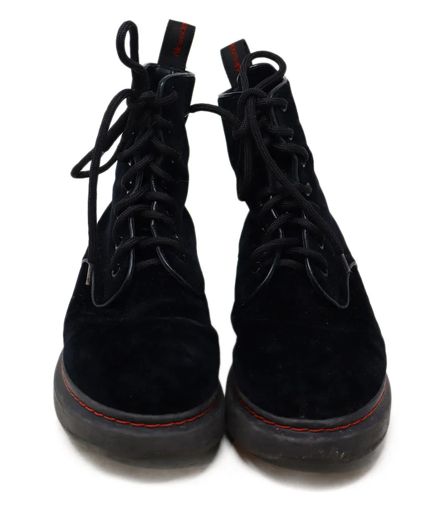 Alexander McQueen Black Velvet Lace Up Booties sz 7 - Michael's Consignment NYC
