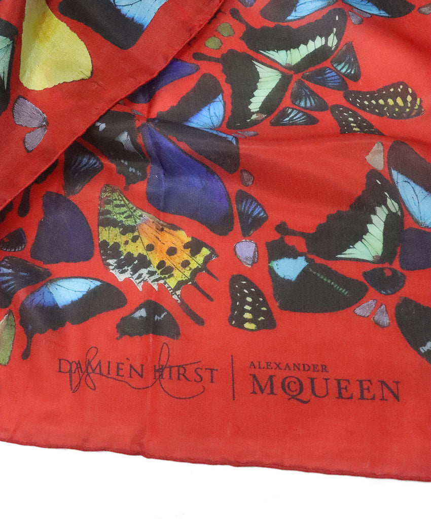 Alexander McQueen Red Butterfly Print Scarf 6
