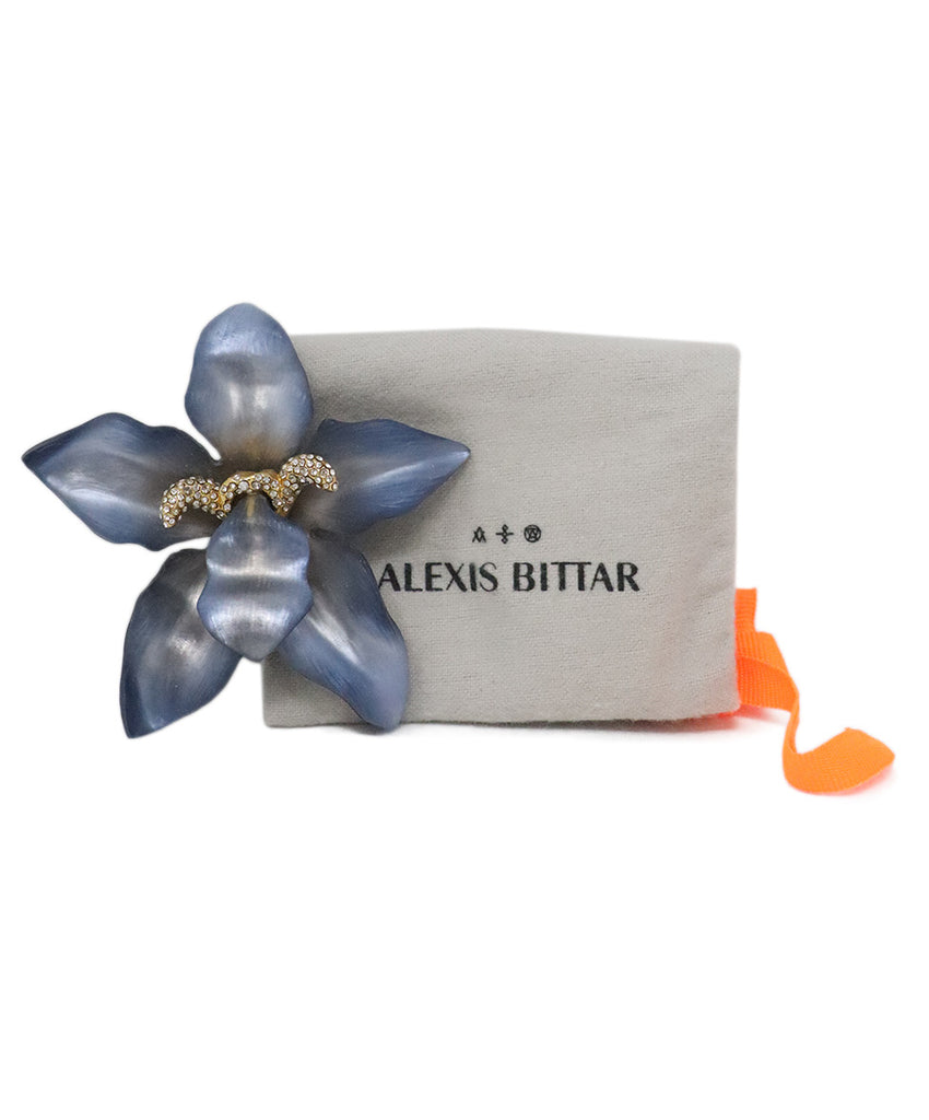 Alexis Bittar Blue Lucite Rhinestone Floral Brooch 3