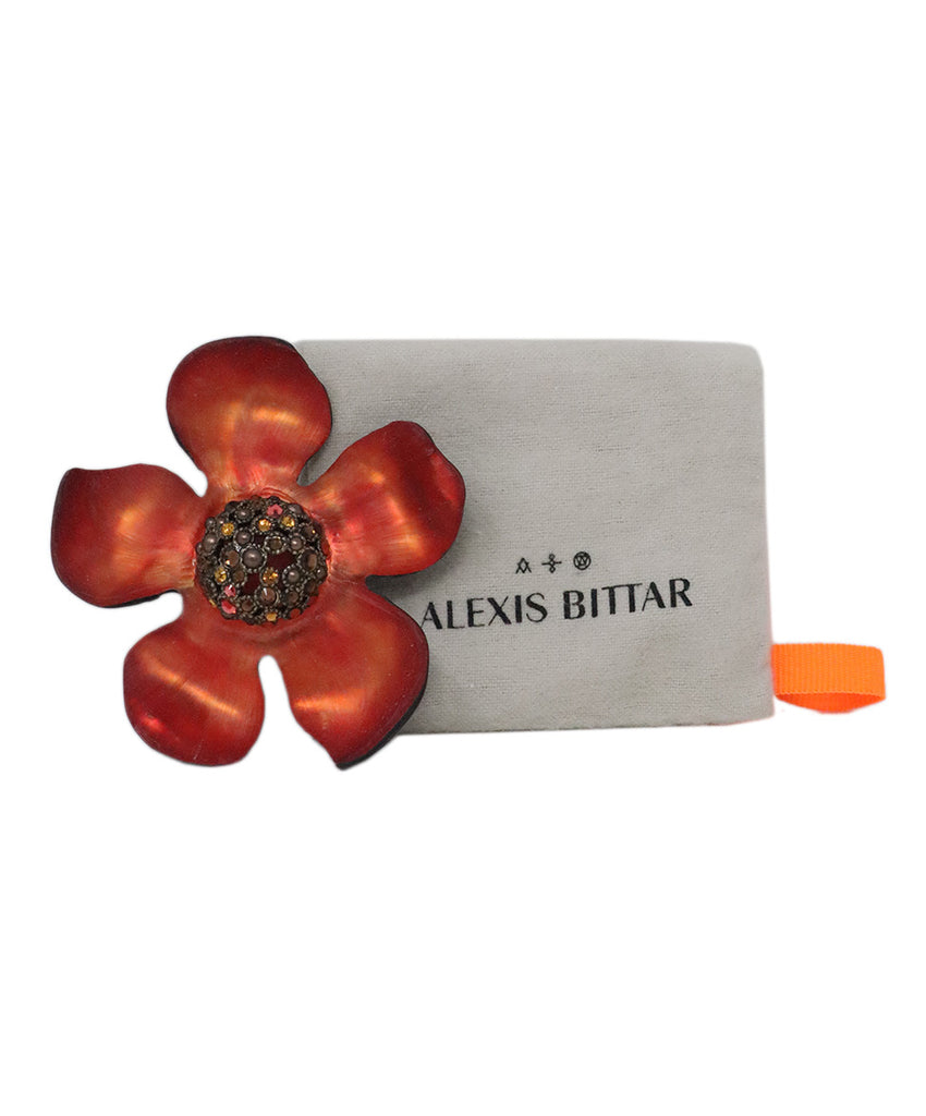 Alexis Bittar Orange Lucite Rhinestone Flower Brooch 3