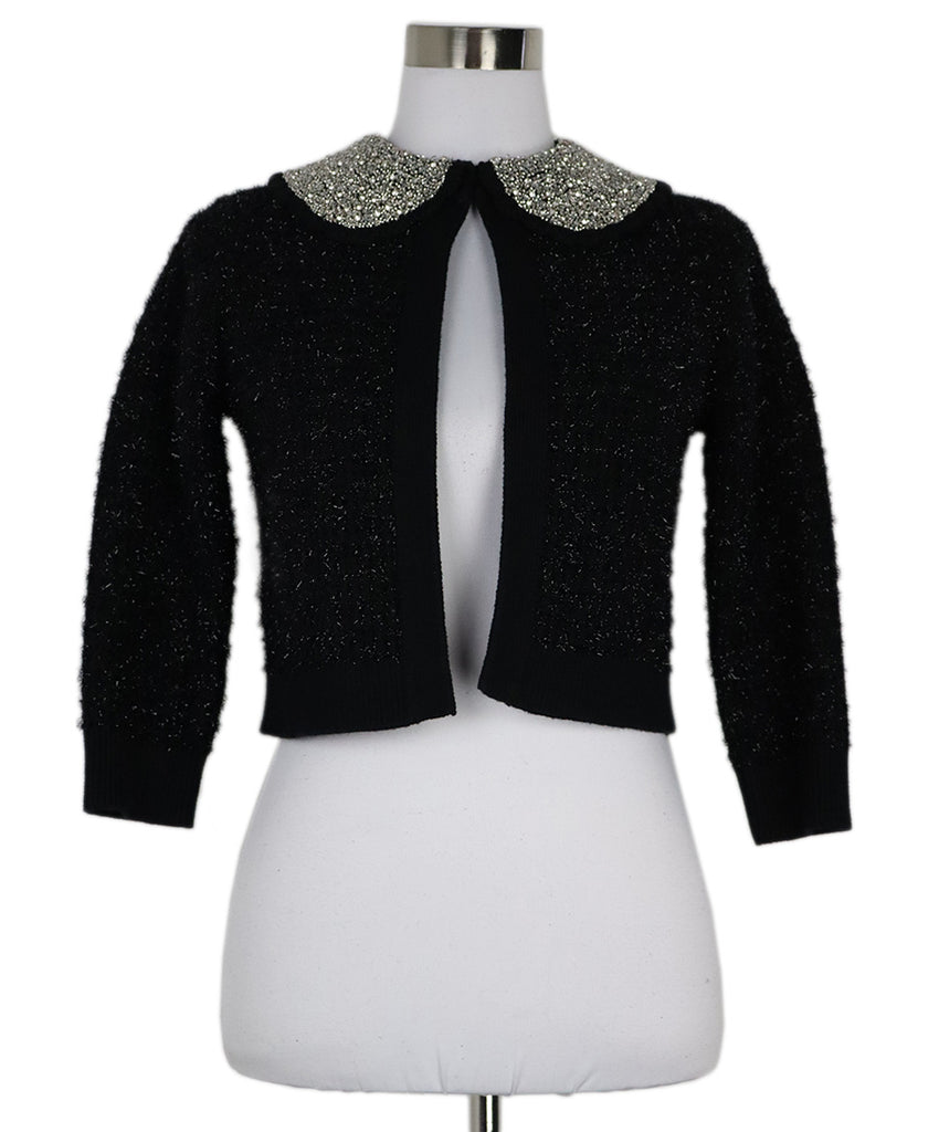 Alice + Olivia Black & Silver Beaded Collar Cardigan 