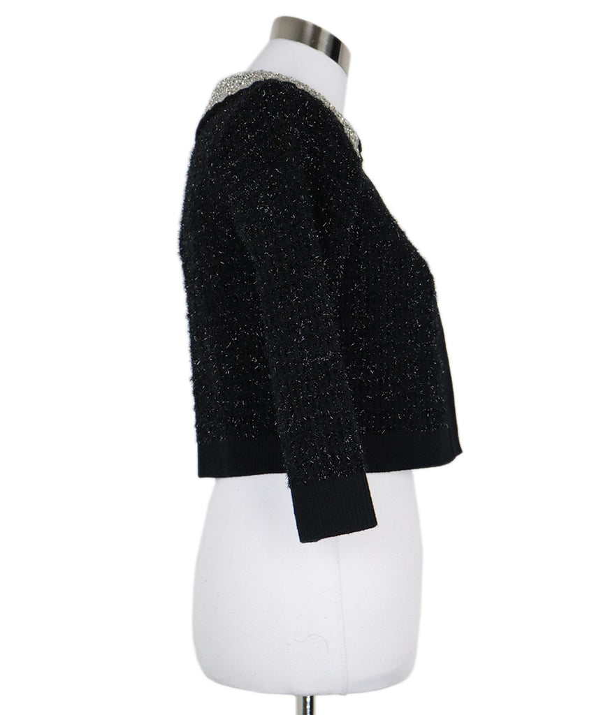 Alice + Olivia Black & Silver Beaded Collar Cardigan 1