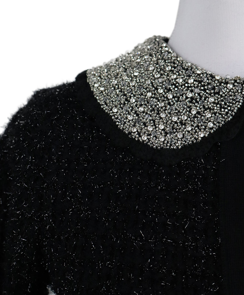 Alice + Olivia Black & Silver Beaded Collar Cardigan 5