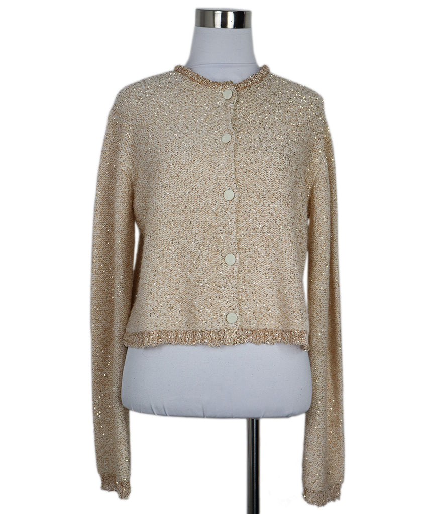 Altuzarra Metallic Gold Sequin Wool Cardigan 