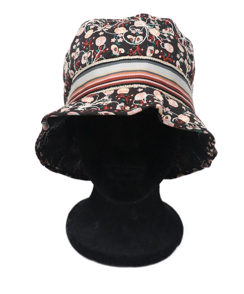Anna Sui Black Floral Print Hat 