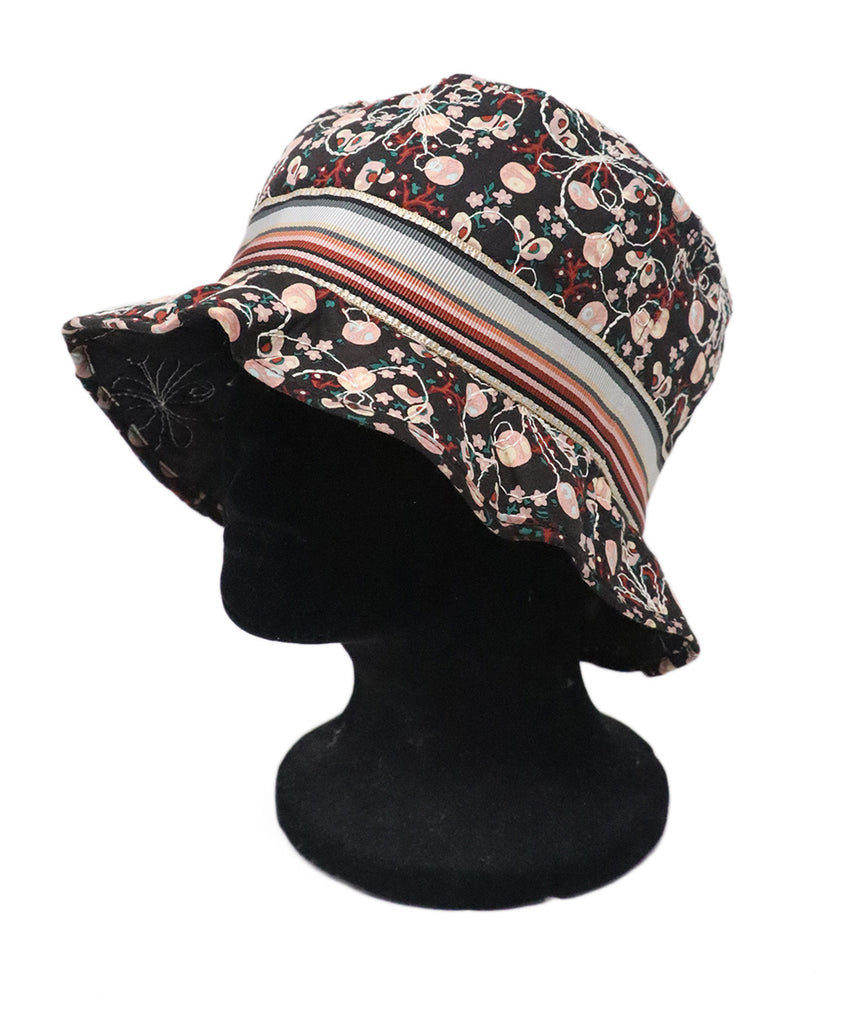 Anna Sui Black Floral Print Hat 1
