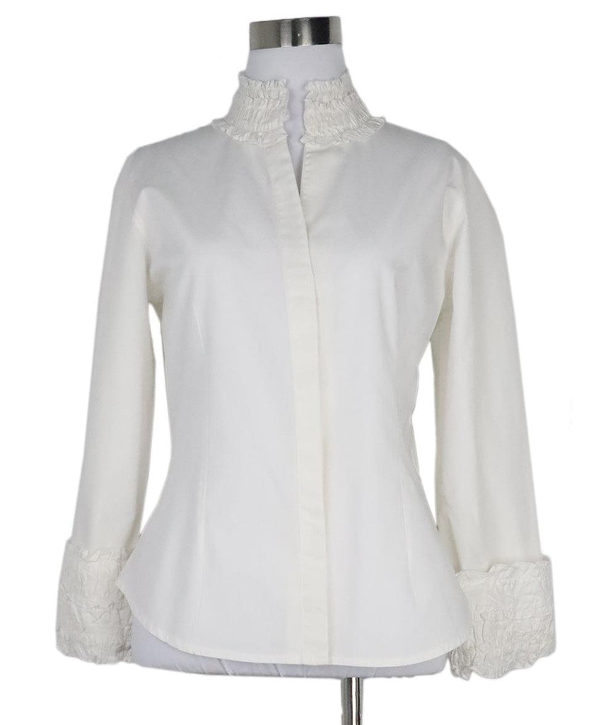 Anne Fontaine White Cotton Gathered Shirt sz 2 - Michael's Consignment NYC