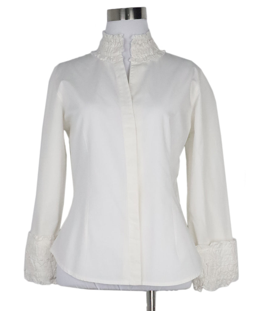 Anne Fontaine White Cotton Gathered Shirt 