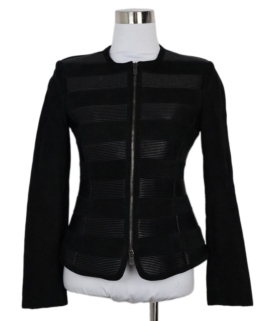 Armani Collezioni Black Suede Striped Blazer 