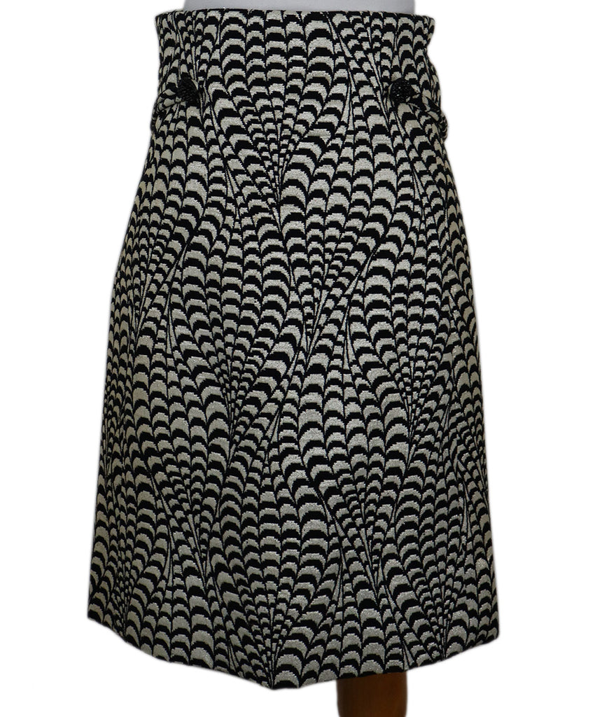 Vintage Metallic B&W Print Wool Skirt 