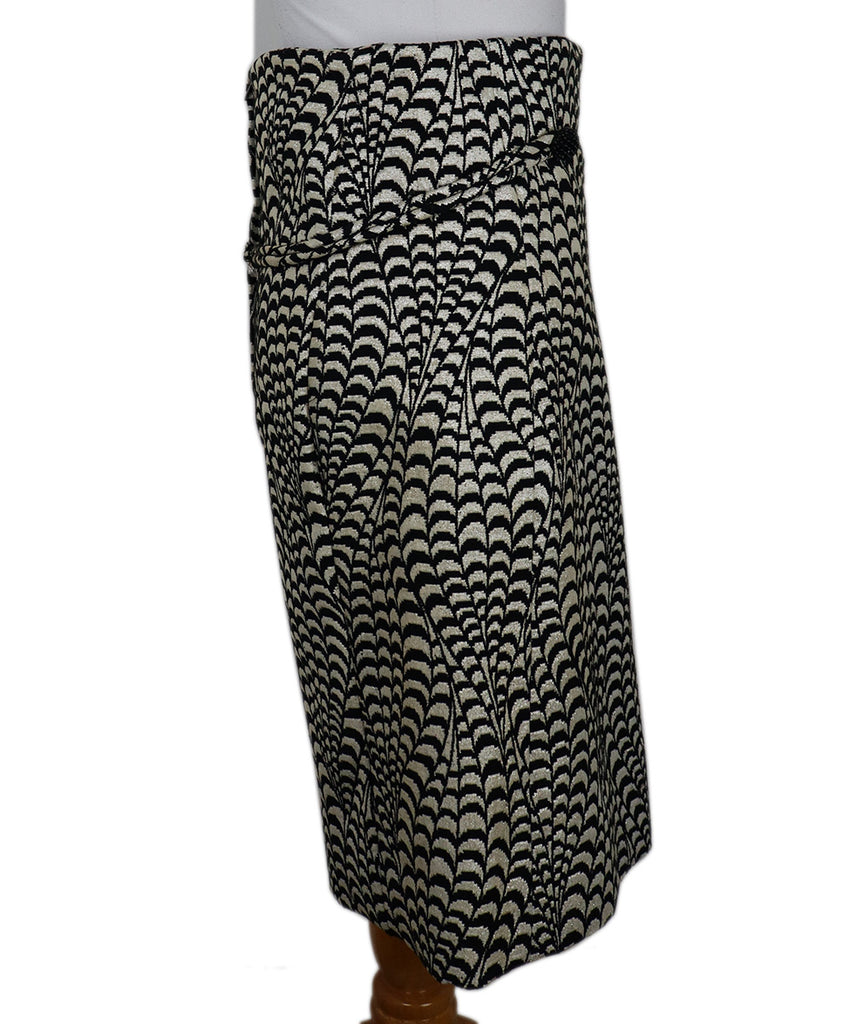 Vintage Metallic B&W Print Wool Skirt 1