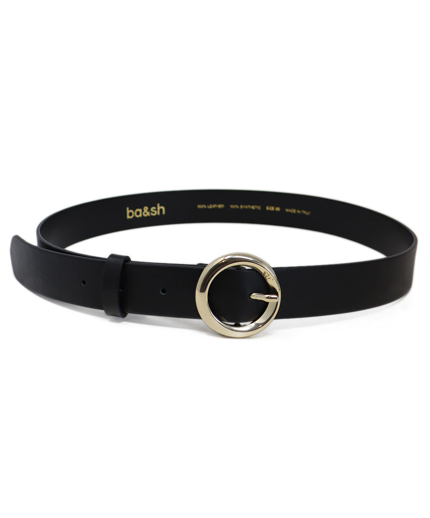 Ba&sh Black Leather & Gold Buckle Belt 