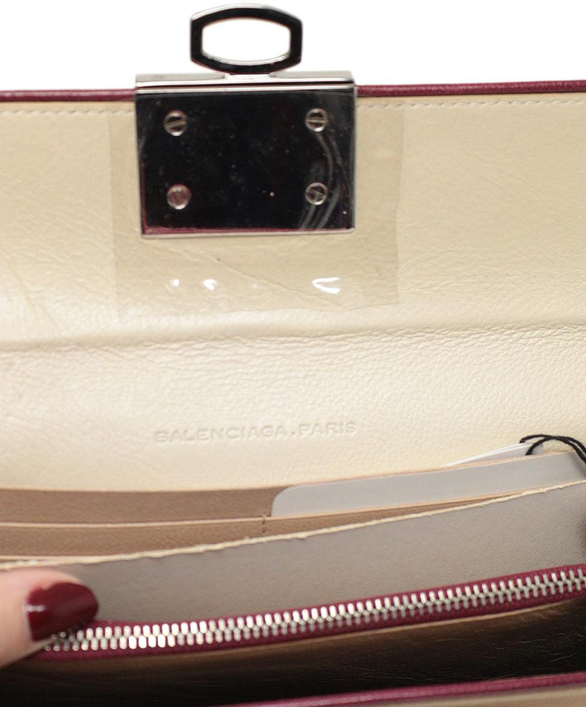 Balenciaga Beige & Burgundy Leather Wallet - Michael's Consignment NYC