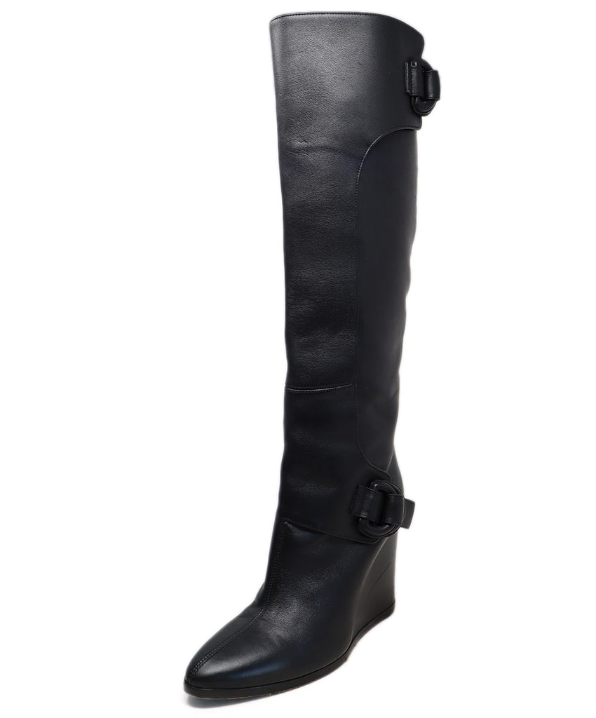 Balenciaga Black Leather Buckle Wedge Boots 