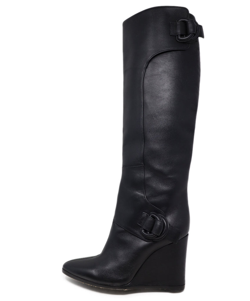 Balenciaga Black Leather Buckle Wedge Boots 1