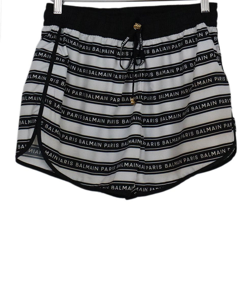 Balmain B&W Nylon Drawstring Shorts 