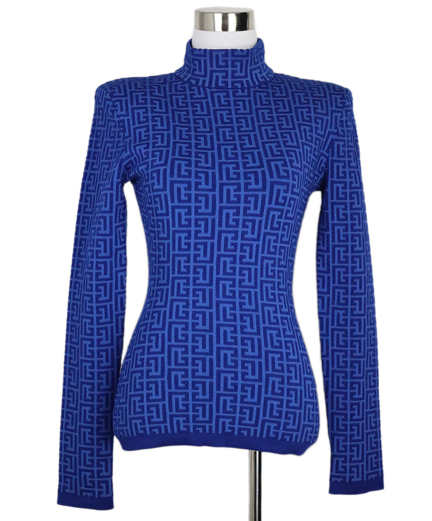 Balmain Blue Monogram Print Turtleneck 