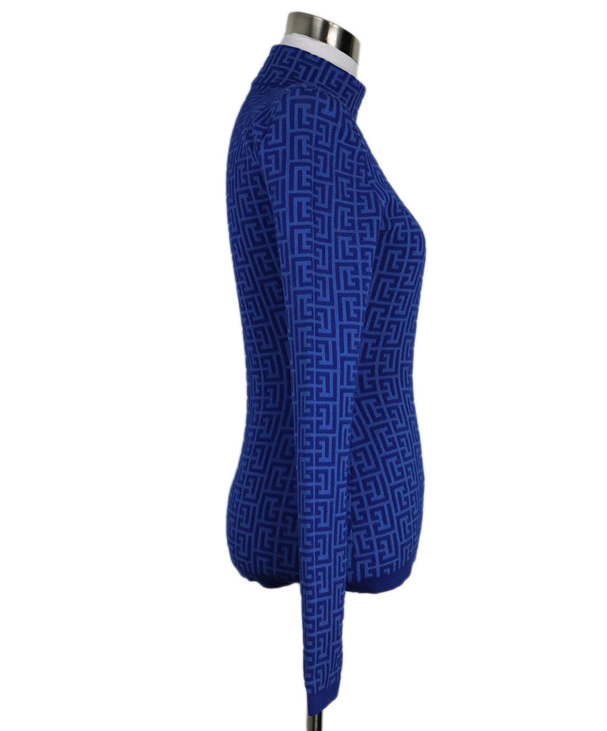 Balmain Blue Monogram Print Turtleneck 1