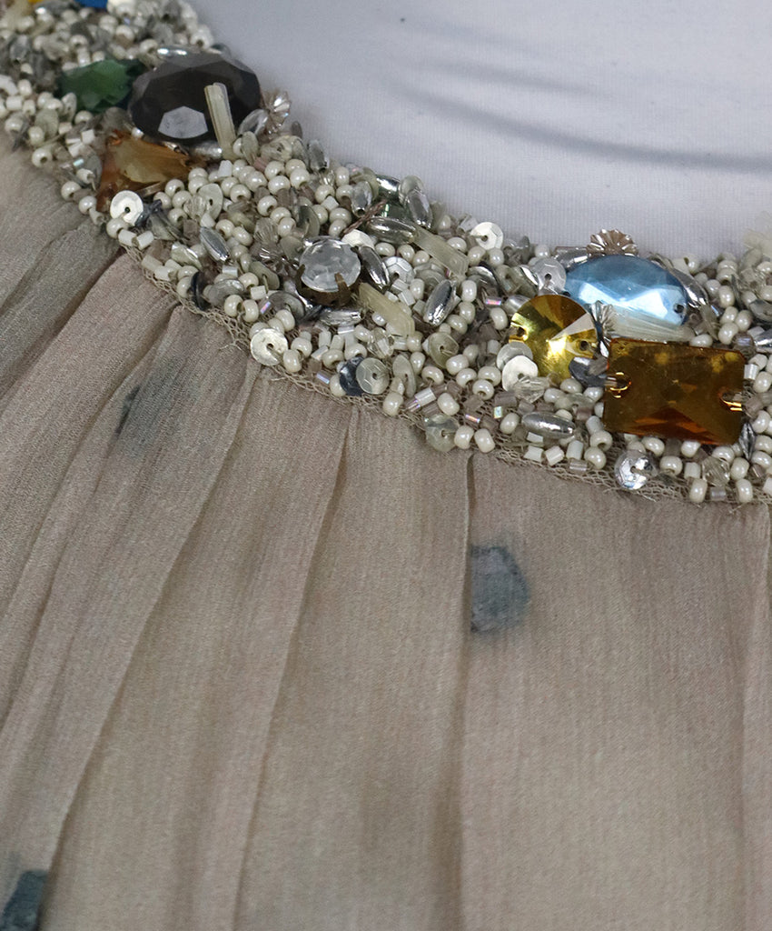 Beccaria Silk Floral Print Beaded Evening Dress 4