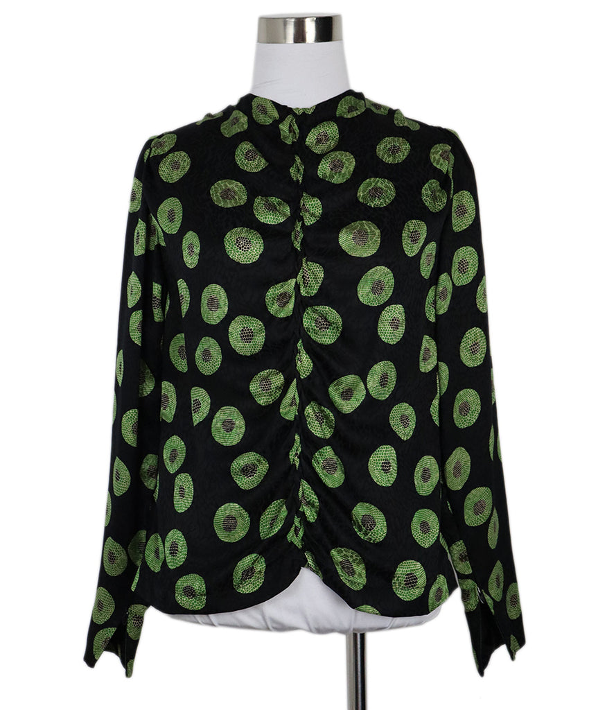 Vintage Black & Green Print Silk Top 