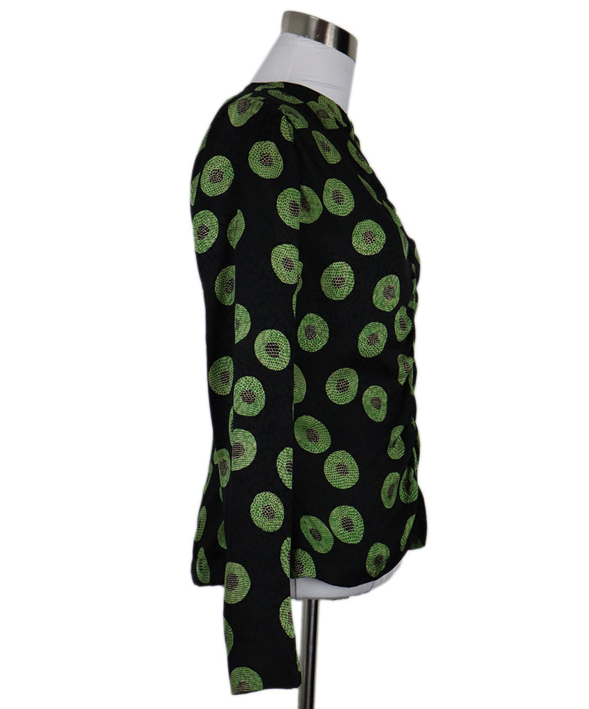 Vintage Black & Green Print Silk Top 1