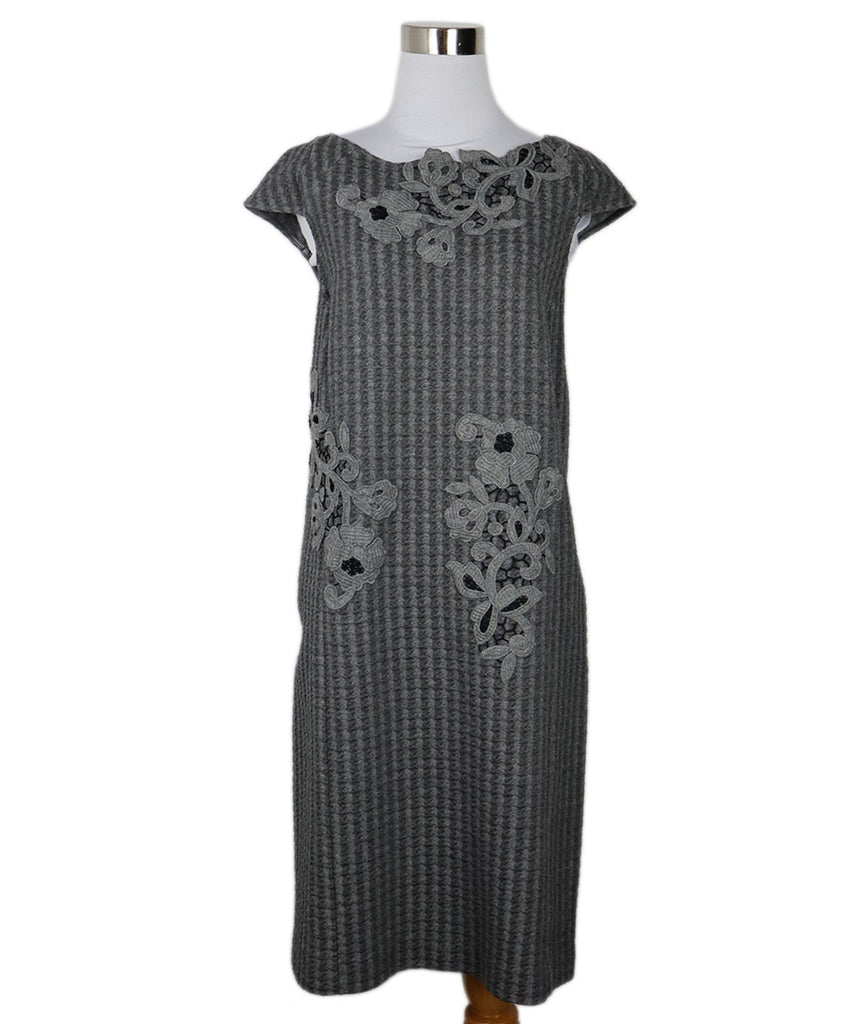 Blumarine Grey Wool Floral Embroidery Dress 