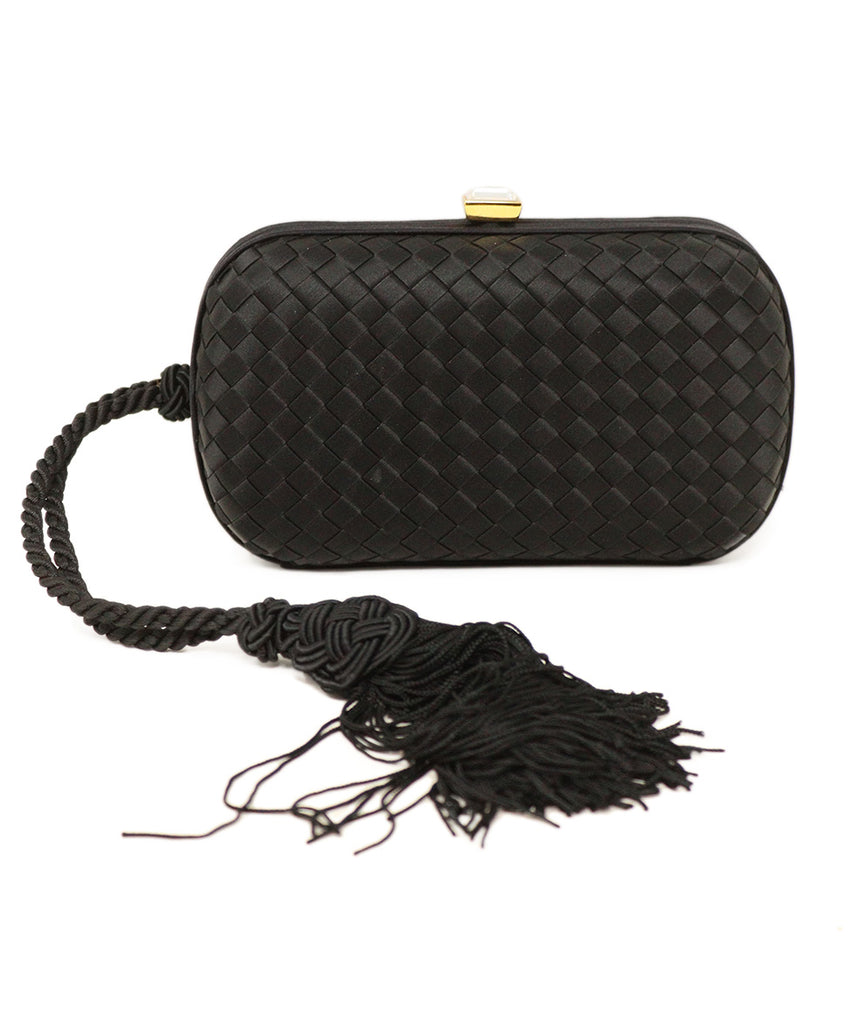 Bottega Veneta Black Satin Woven Handbag 