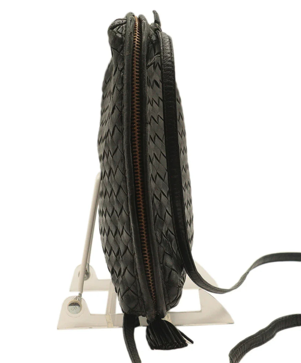Bottega Veneta Vintage Black Woven Leather Crossbody l Michael's