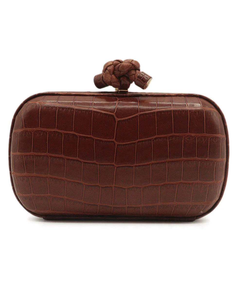 Bottega Veneta Brown Pressed Leather Knot Clutch l Michael's