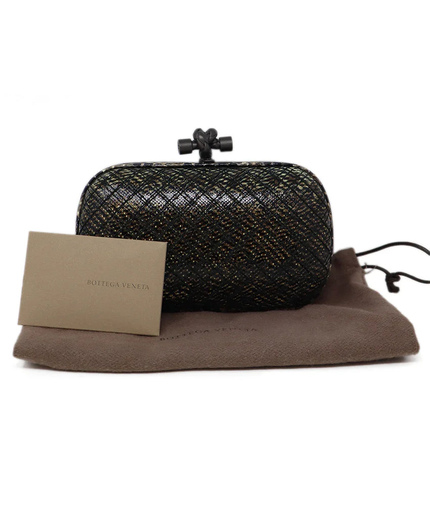 Bottega Veneta Black & Taupe Snakeskin Knot Clutch - Michael's Consignment NYC