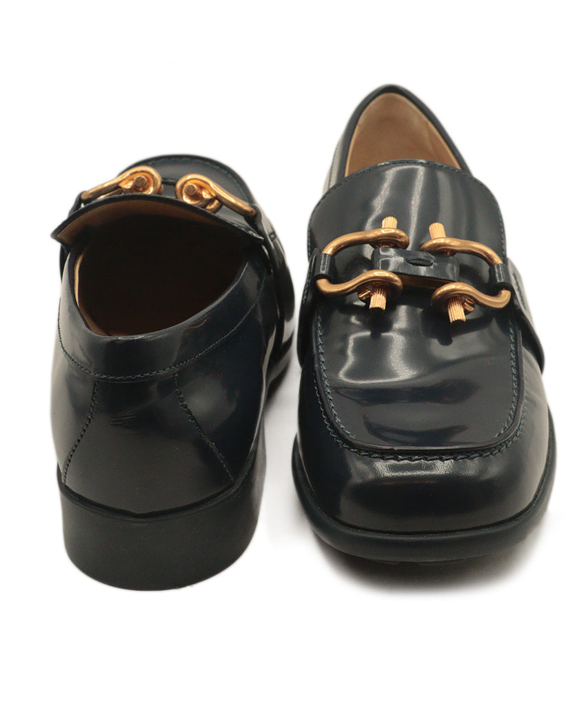 Bottega Veneta Navy Leather With Gold Hardware Loafers 2
